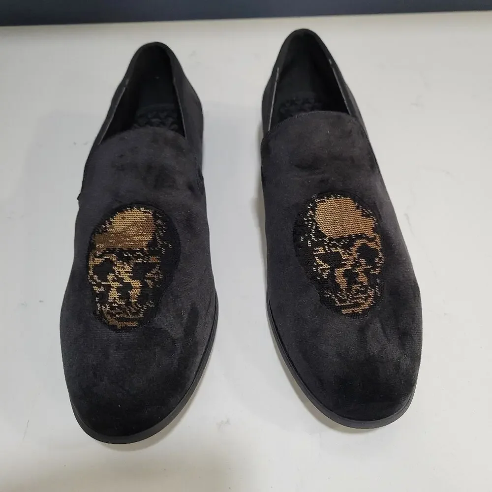 INC International Concepts Nova Velvet Loafer Slipper Shoes Skull Embellished